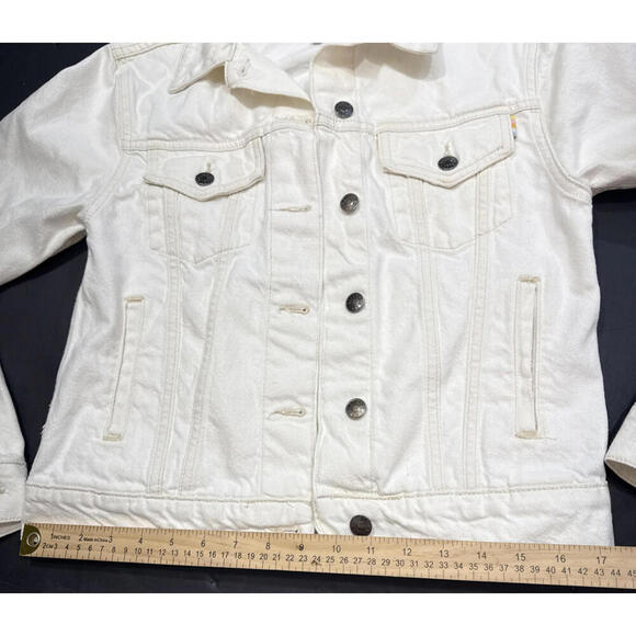 Rails White Denim Jacket Button Front Jean Pockets Lightweight Casual Boho XS - Picture 10 of 15